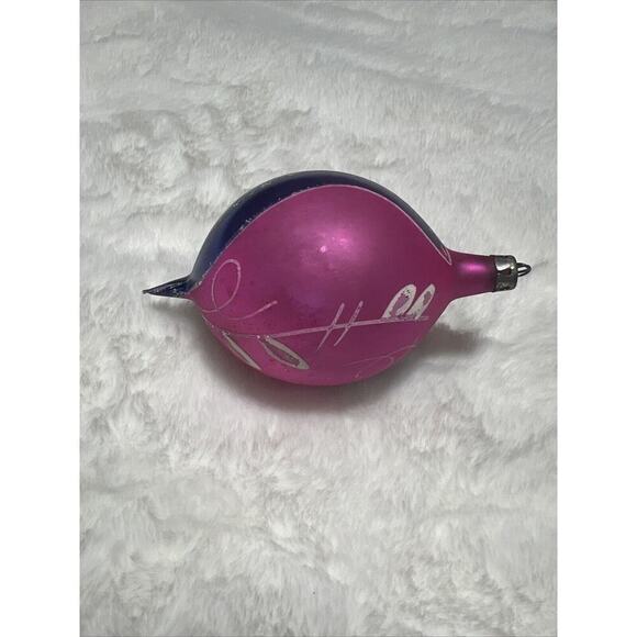 Mercury Glass Christmas Ornament Pink Blue Green Stripes White Glitter Poland - Picture 3 of 10